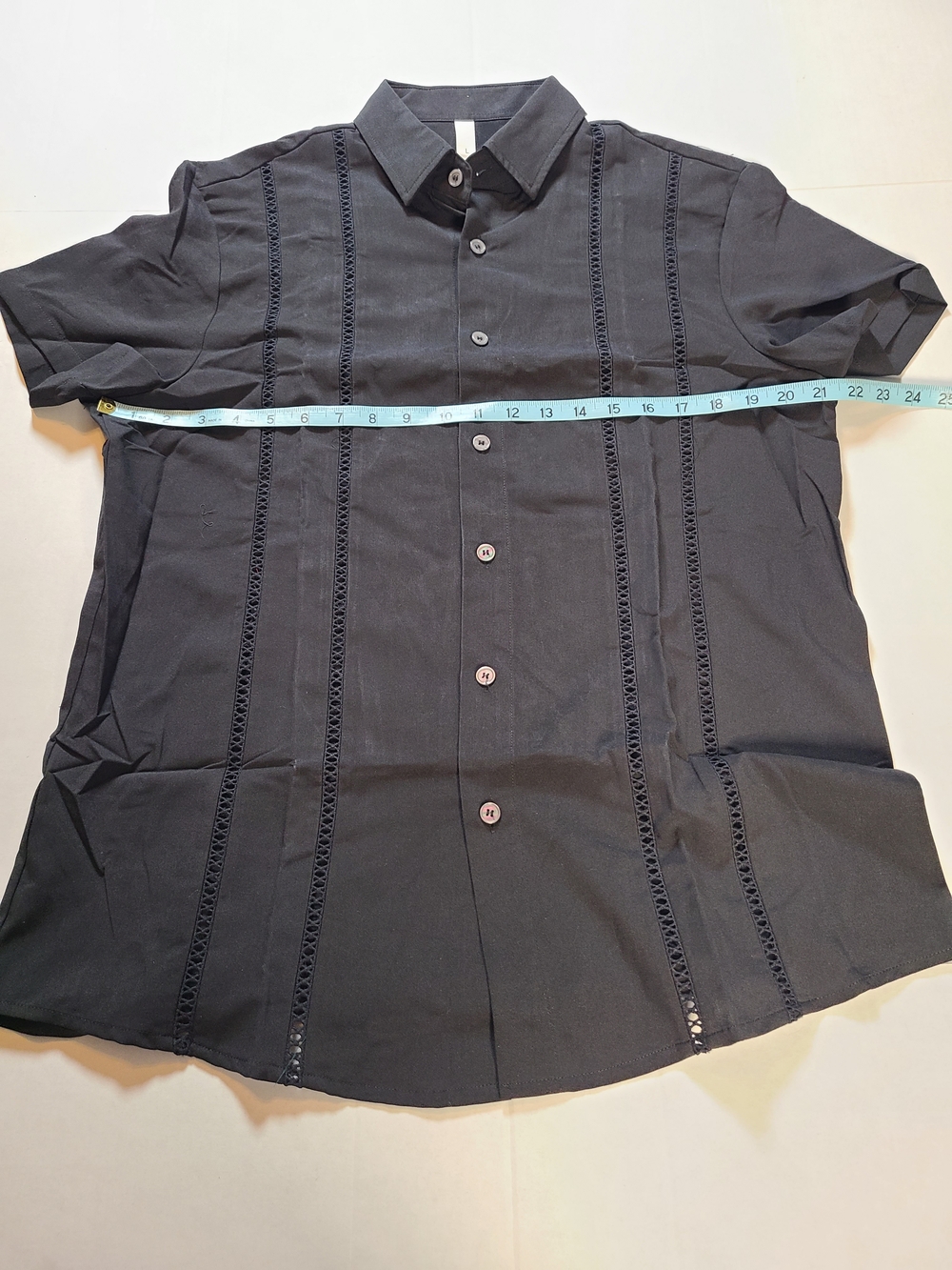 Letsee Black Short Sleeve Cuban  Guayabera Button-Up Shirt - Men's Casual Large - Picture 8 of 11